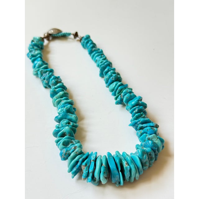 Vintage Southwest Turquoise Beaded Necklace With Indian Nickel Clasp For Sale - Image 4 of 7