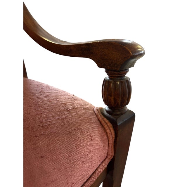Antique Empire Style Walnut Armchairs With Pink Tufted Upholstery, a Pair For Sale - Image 10 of 12