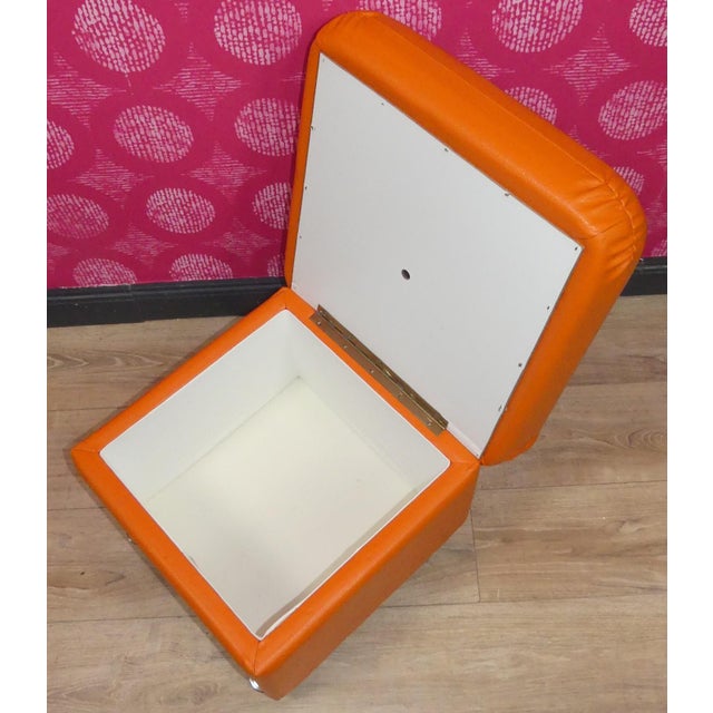 Mid-Century Modern Orange Leatherette Stool, 1970s For Sale - Image 3 of 10