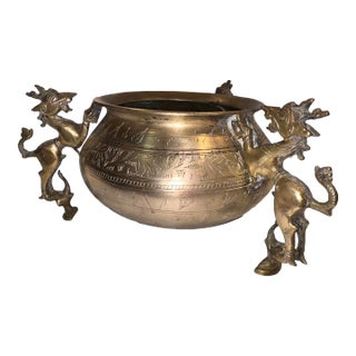 Antique 3-Legged Indo Persian Bowl With Mythical Animals For Sale