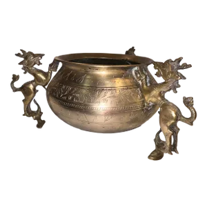 Antique 3-Legged Indo Persian Bowl With Mythical Animals