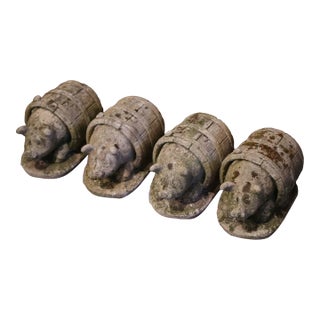 19th Century French Weathered Concrete Pig Sculptures in Barrels, Set of 4 For Sale