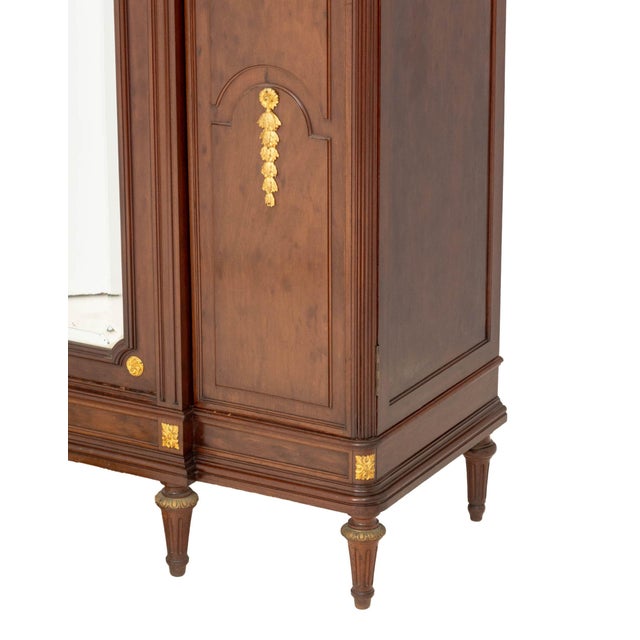 Wood Louis XVI Style Ormolu Mounted Walnut Armoire For Sale - Image 7 of 10