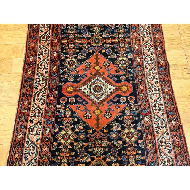 Textile Vintage Persian Malayer Long Runner, Herati Geometric Pattern, Handwoven Wool, Navy & Red, 3’ X 20’ For Sale - Image 7 of 12