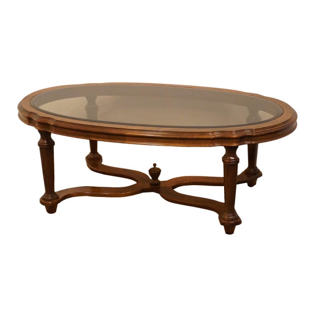 Traditional Ethan Allen Collector's Classics Solid Pecan 47" Oval Accent Coffee Table W. Glass Top 13-8511 For Sale - Image 3 of 8