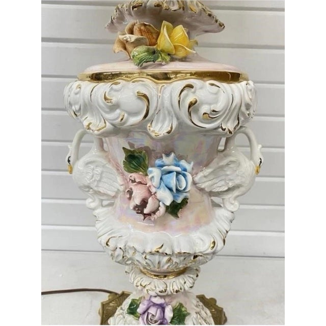 This is a stunning Italian Capodimonte table lamp base only (no shade included). Made in Naples, Italy in the mid-century,...