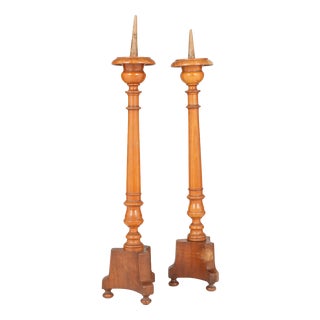 19th Century French Turned Wood Candlesticks, Set of 2 For Sale