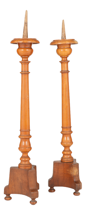19th Century French Turned Wood Candlesticks, Set of 2