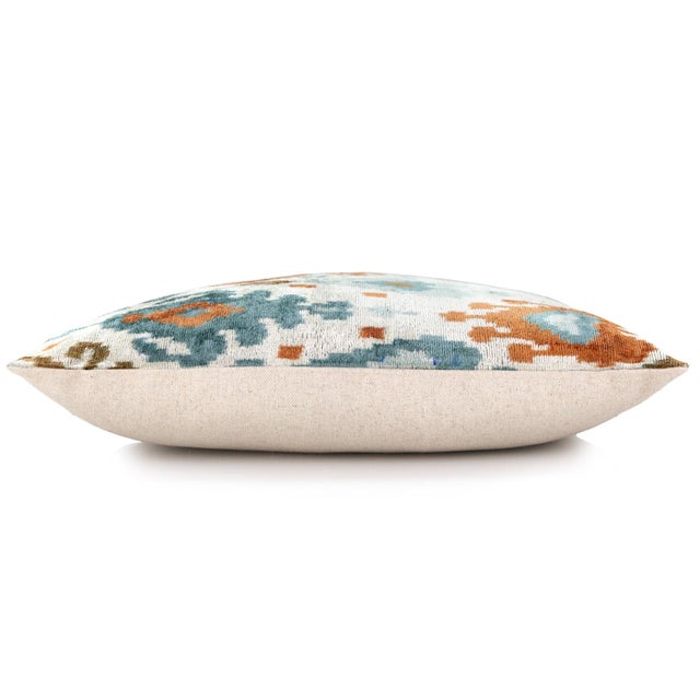 Mid-Century Modern Luxury Blue Trellis Silk Velvet Throw Pillow | 16x24 Ikat Design Handmade in California For Sale - Image 3 of 7