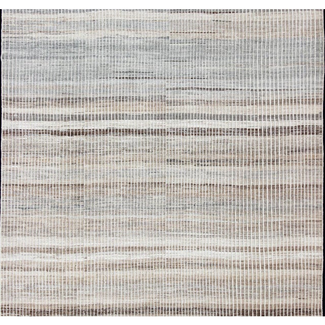 Modern Kilim-piled rug with checkerboard design in muted taupe gray and creams, rug AFG-33307, country of origin / type:...