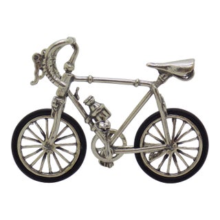 Vintage Italian Handmade Genuine Silver & Rubber Sport Bicycle Dollhouse Miniature For Sale
