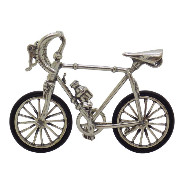 Vintage Italian Handmade Genuine Silver & Rubber Sport Bicycle Dollhouse Miniature For Sale
