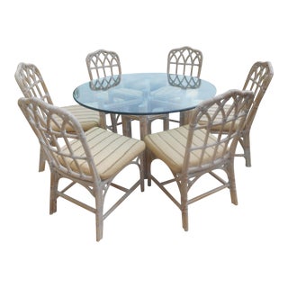 McGuire Organic Modern Bamboo Rattan Round Dining Set For Sale