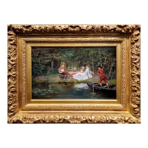 W. Etienne-19th Century Romantic Musical Outdoor Scene -Oil Painting