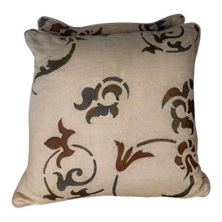 Nomi Textiles Rococo Decorative Pillows, Stenciled Linen, Set of 2 For Sale
