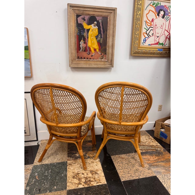PAir of 1970s Rattan Lounge Chairs With Zebra Upholster For Sale In West Palm - Image 6 of 6
