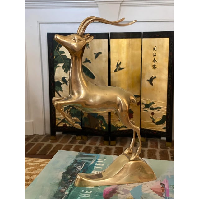 Mid-Century Modern Mid Century Brass Galloping Gazelle- Vintage Brass Shelf Decor For Sale - Image 3 of 11