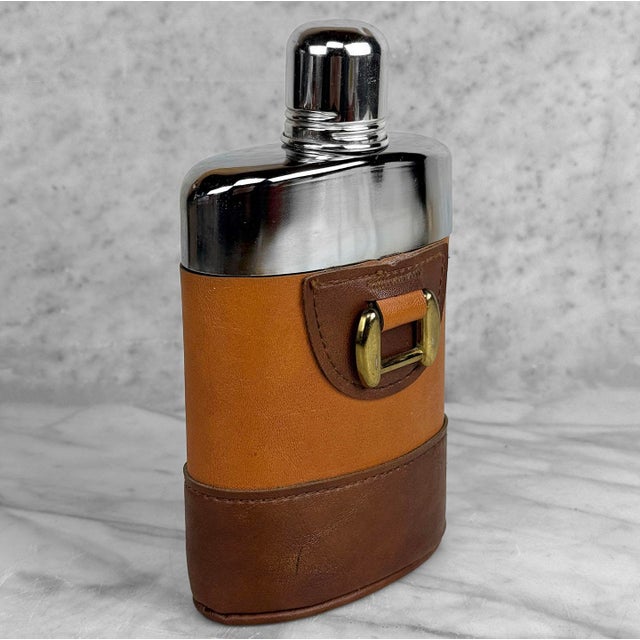 Vintage Traditional Leather & Glass Horse Bit Liquor Flask For Sale - Image 4 of 10
