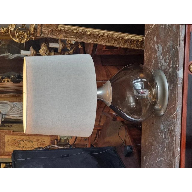 Large Table Lamp in Smoked Glass and Silvered Metal, 1970 For Sale - Image 9 of 11