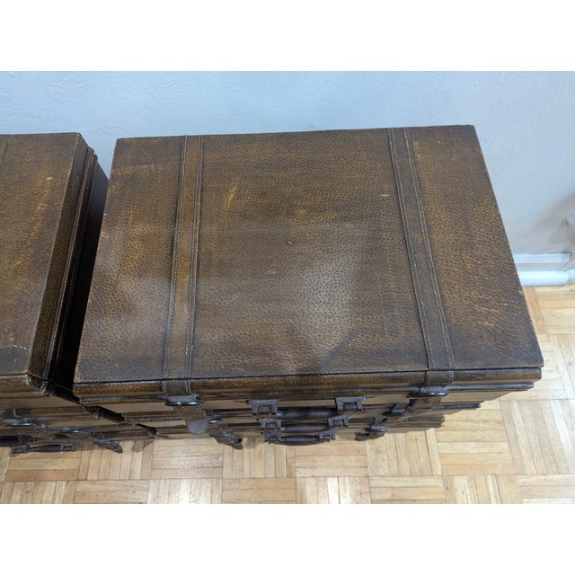 Wood 1950s Pair of Lexington Leather Stacked Suitcases Cabinets, Attributed For Sale - Image 7 of 11