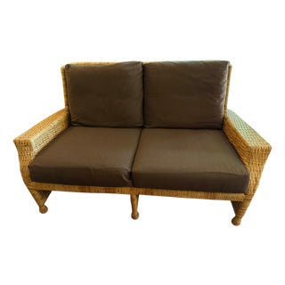 McGuire Furniture Co Wicker Rattan Club Chair Settee Sofa For Sale