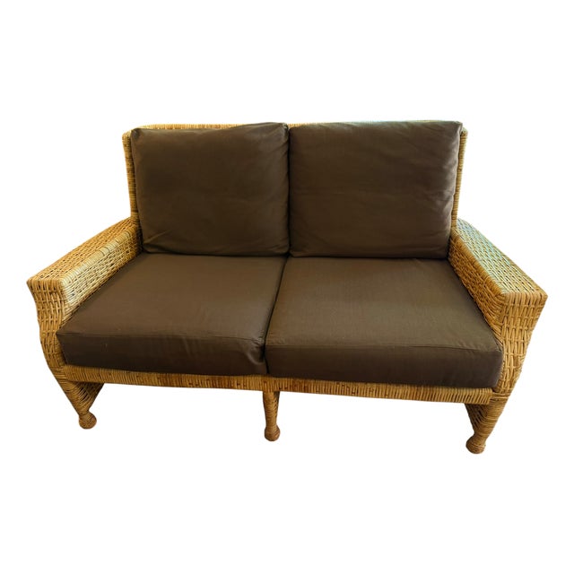 McGuire Furniture Co Wicker Rattan Club Chair Settee Sofa For Sale