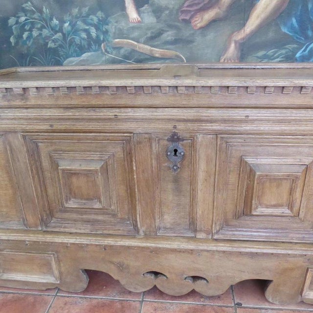 17th Century Antique Early 17th Century English Country Oak Chest Coffer, 1620 For Sale - Image 5 of 18