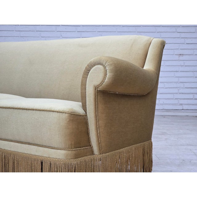 Danish Oak Three-Seater Sofa with Velour Upholstery, 1970s For Sale - Image 10 of 18