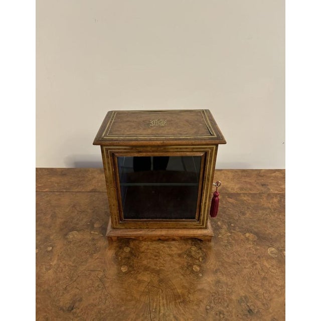 Victorian Burr Walnut and Brass Table Cabinet, 1860s For Sale - Image 6 of 8