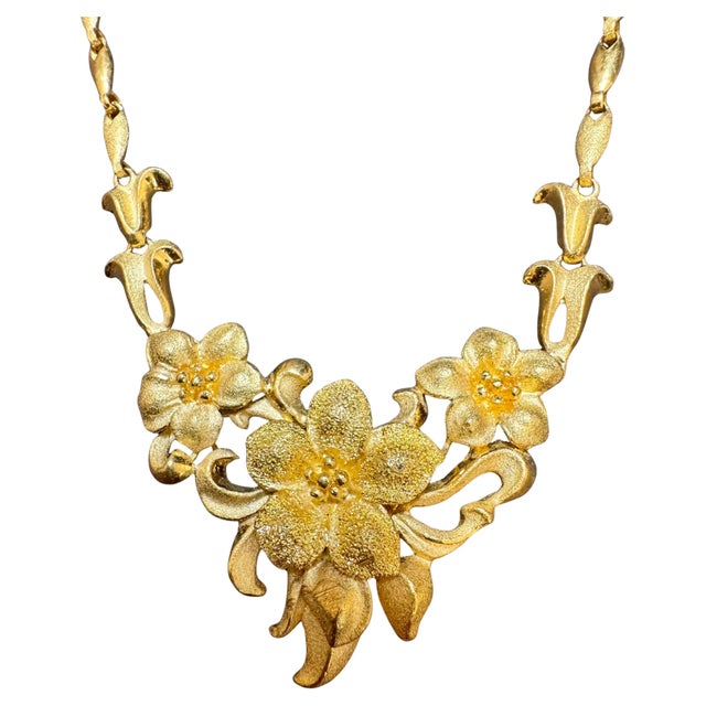 24 Karat Pure Gold Hand Made Yellow Gold Solid Flower Necklace, 37 Gm, 18 Inch For Sale - Image 17 of 18