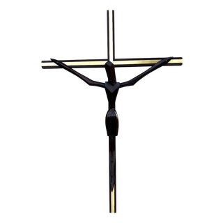 Mid-Century Modern Wooden Crucifix with Brass Inlay, 1970s For Sale