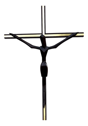 Mid-Century Modern Wooden Crucifix with Brass Inlay, 1970s