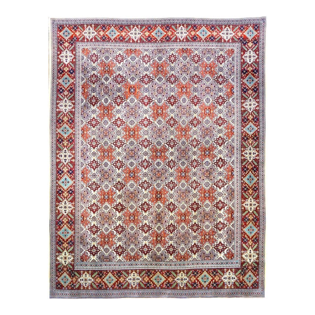 Antique Persian Tabriz Wool 10x13 Red, Blue & Tan Handmade Area Rug #9902188 For Sale