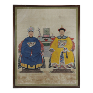 Large Framed Mid-Qing Dynasty Chinese Meticulous Ancestor Portraits Painting