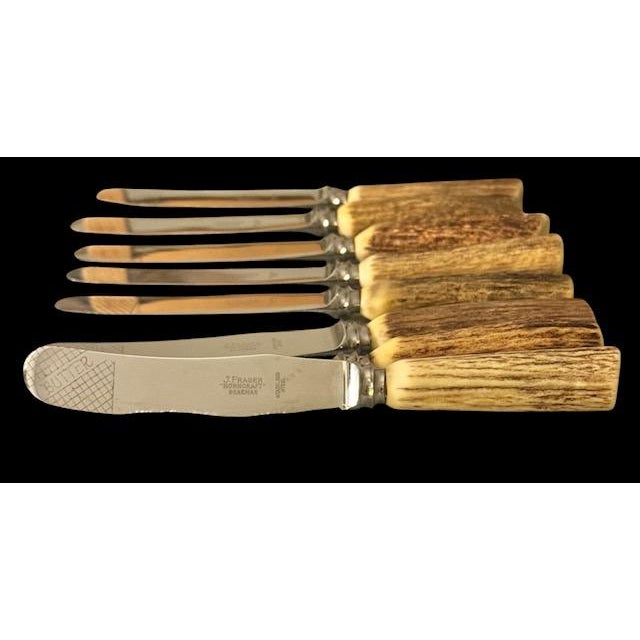 Vintage J Fraser Horncraft of Braemar Scottish Stag Handled Butter Knife m - Set of Eight For Sale In Charleston - Image 6 of 10