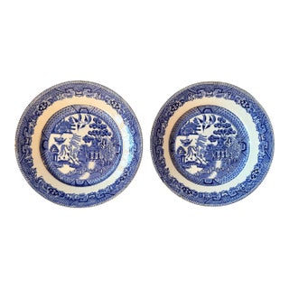 A Pair of Antique Ironstone Warranted Staffordshire Adams & Co. Blue Willow Pattern Plates. For Sale