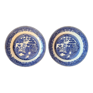A Pair of Antique Ironstone Warranted Staffordshire Adams & Co. Blue Willow Pattern Plates.