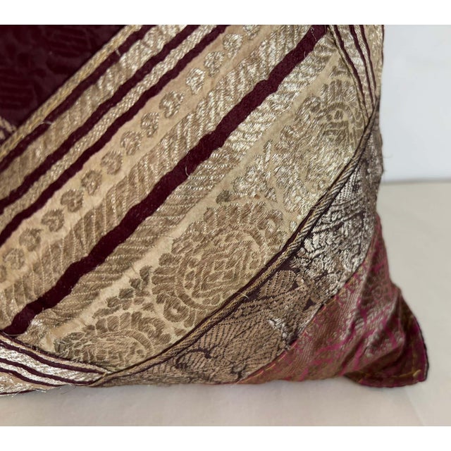 One-of-a-Kind Indian Silk Sari Brocade Pillow, Zari Embroidery, 1980 For Sale - Image 13 of 15