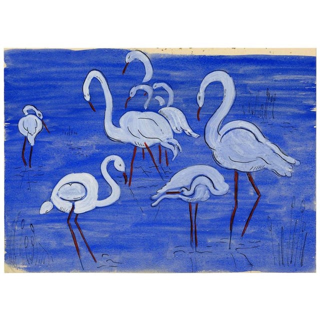 An original 1930s gouache painting – Jean Mary Ogilvie, Art Deco Stork Pattern Design in Blue.A stunning original Art Deco...