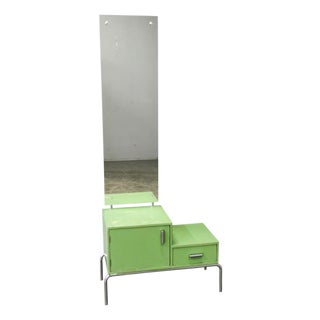Bauhaus Czech Green Vanity Table with Mirror and Chrome Frame, 1930 For Sale