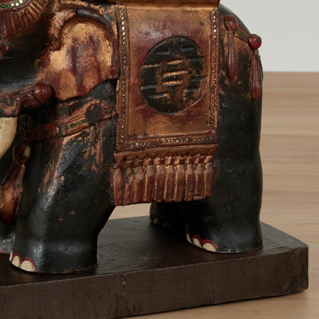 Antique Indian Carved Wood Elephant Stand or Pedestal For Sale - Image 10 of 12