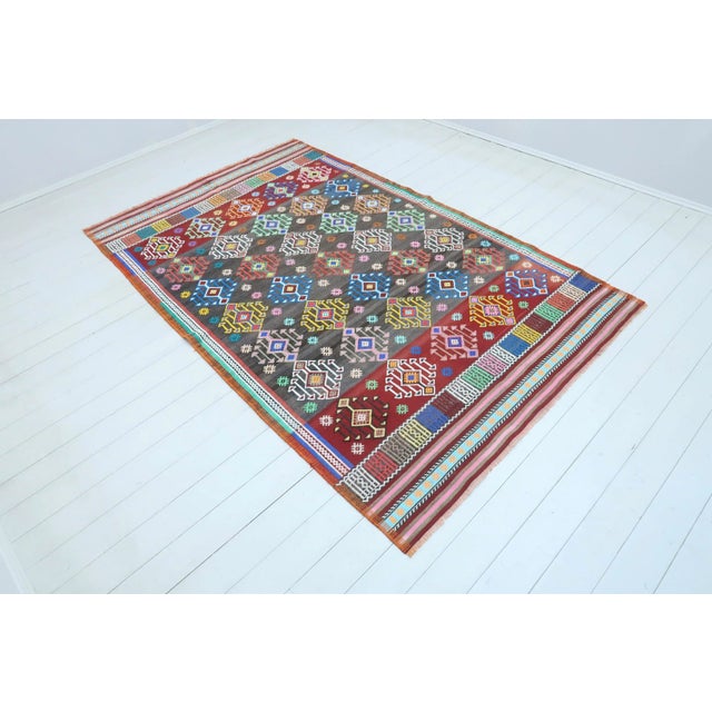 Boho Chic 1960s Turkish Balya Nomad's Embroidered Kilim Rug For Sale - Image 3 of 13