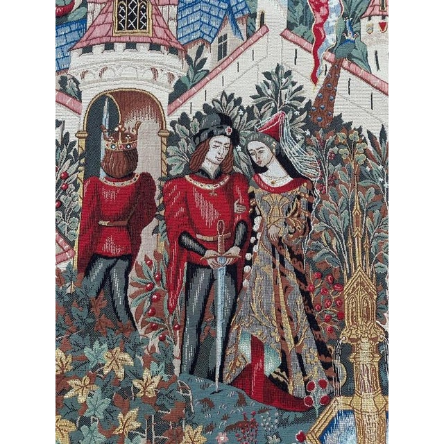 Vintage French Jacquard King Arthur Legend Tapestry by Aubusson, 1990s For Sale - Image 11 of 18