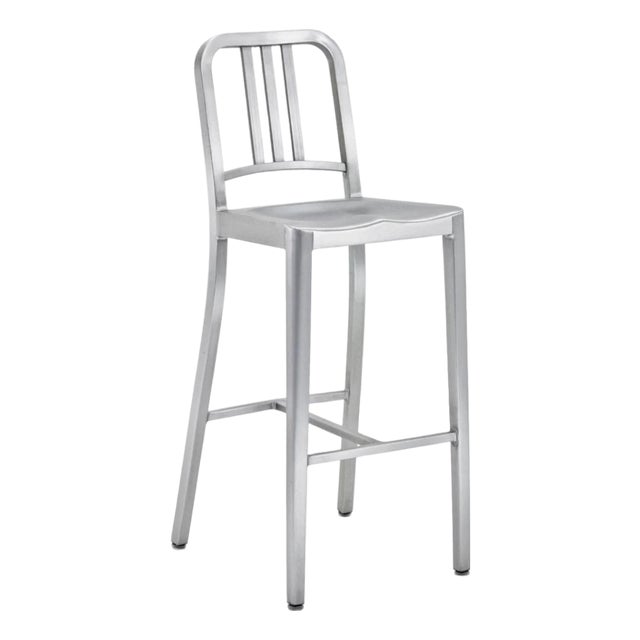 Emeco 1006 Bar Height Stool in Brushed Steel (New in Box) For Sale