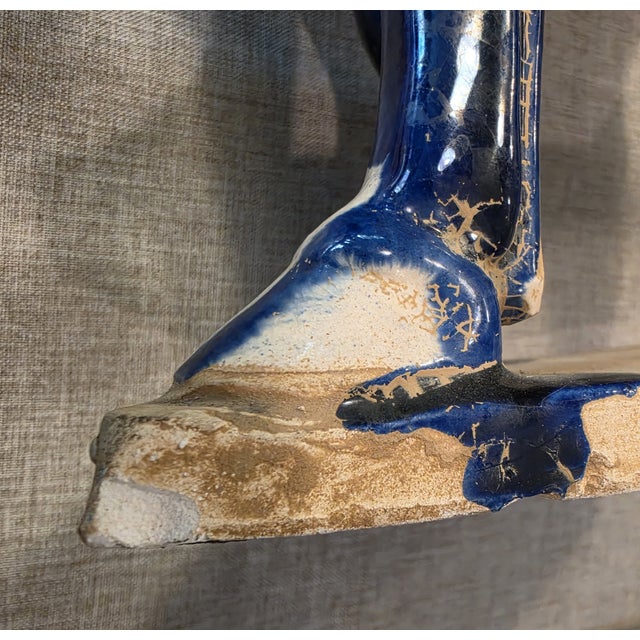 Beijing Niren Zhang Tang Style Cobalt Sancai Glazed Horse & Rider Figurine - 17" For Sale - Image 10 of 16