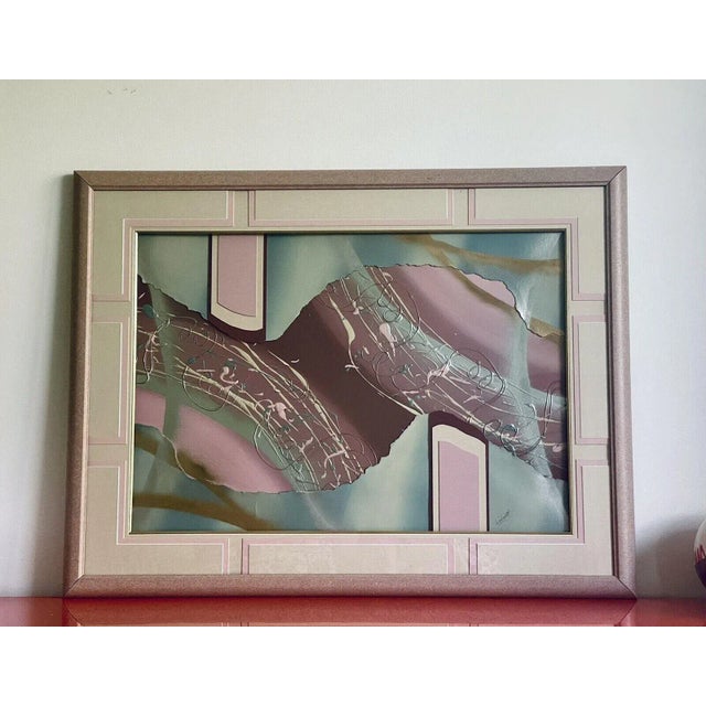 Late 20th Century Postmodern Abstract Mixed-Media Painting Signed Walcutt, Framed For Sale - Image 11 of 11