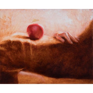 This That Is Without by Ken Cunningham | Oil on cradled panel Still life of a hand and an apple For Sale