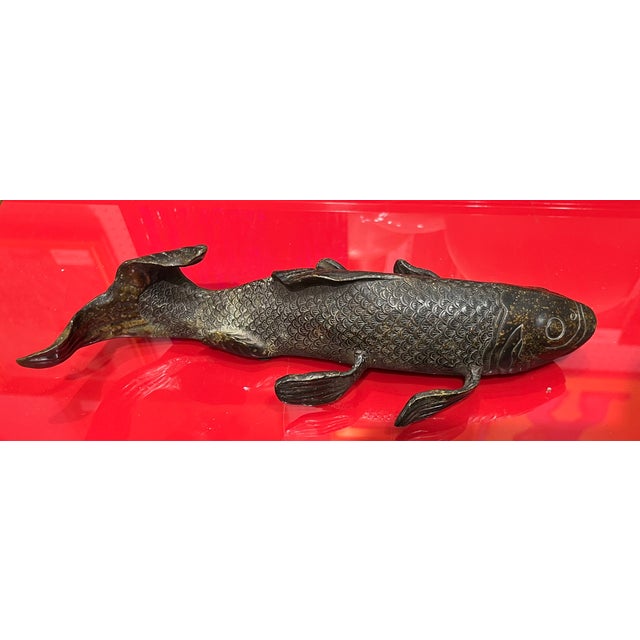 Antique 19th Century Japanese Meiji Bronze Fish Okimono Sculpture of a Carp or Koi For Sale - Image 11 of 12