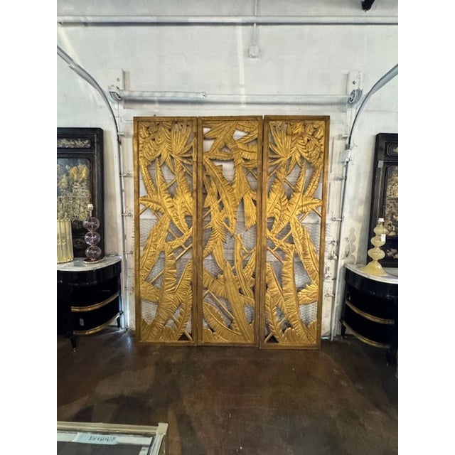 Wood Rare Vintage Maison Jansen Giltwood Screen For Sale - Image 7 of 8