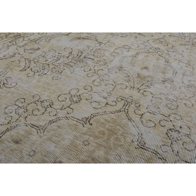 Beige Tabriz Rug 6’6” X 9’9” Beige Wool Vintage Distressed Hand-Knotted Carpet For Sale - Image 8 of 15